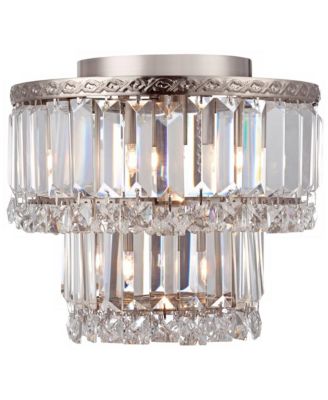 Magnificence Modern Ceiling Light Flush Mount Fixture 10" Wide Brushed Satin Nickel 3-Light LED Crystal for Bedroom Living Room