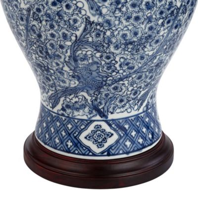 Shonna Traditional Table Lamp 27" Tall Blue White Garden Bird Bell Shade for Bedroom Living Room Bedside Nightstand Office Family House