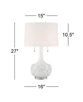Natalia Modern Country Cottage Table Lamp 27" Tall White Ceramic Glaze Textured Floral Bloom Drum Shade for Bedroom Living Room House Home Bedside Nightstand Office Family - Possini Euro Design