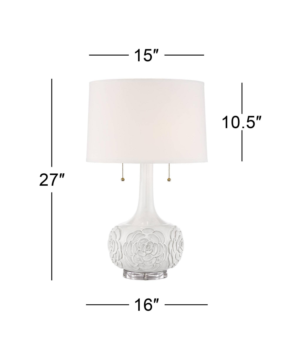Natalia Modern Country Cottage Table Lamp TallCeramic Glaze Textured Floral Bloom Drum Shade for Bedroom Living Room House Home Bedside Nig