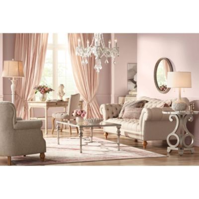 Natalia Modern Country Cottage Table Lamp 27" Tall White Ceramic Glaze Textured Floral Bloom Drum Shade for Bedroom Living Room House Home Bedside Nightstand Office Family - Possini Euro Design