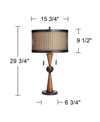 Hunter Modern Rustic Farmhouse Table Lamp 29 3/4" Tall Cherry Wood Bronze Metal Double Drum Shade for Bedroom Living Room House