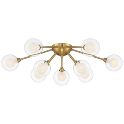Warm Brass 9-Light LED Clear Globe Glass 28" Wide Modern Fixture Ceiling Light Flush Mount