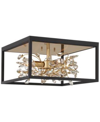 Carrine Modern Ceiling Light Flush Mount Fixture 14 1/4" Wide Black Gold 4-Light Clear Crystal for Bedroom Kitchen Living Room