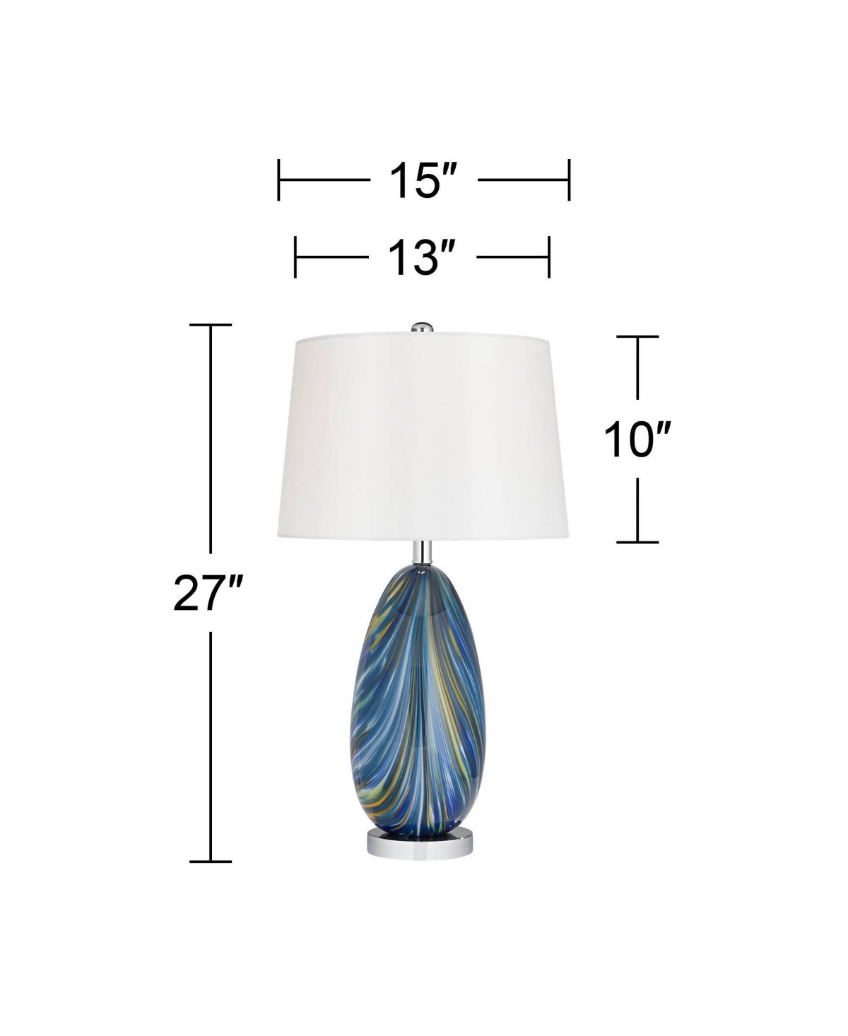 Pablo Modern Table Lamp Tall Swirling Multi Color Blue Hand Blown Art Glass Metal White Tapered Drum Shade Decor for Living Room Bedroom House Bed