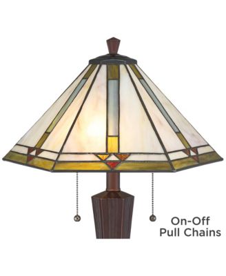 Landford Traditional Mission Accent Table Lamp 22 1/2" High Bronze Stained Art Glass Shade for Bedroom Living Room Bedside Office