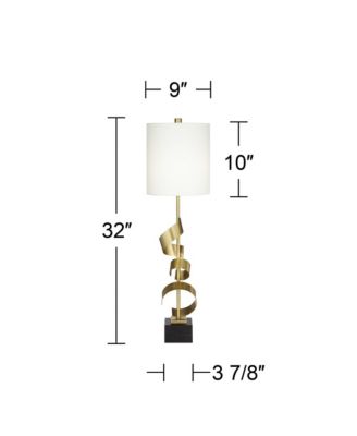 Luxe Modern Buffet Console Table Lamp 32" Tall Skinny Sculptural Gold Scroll Metal White Drum Shade for Bedroom Living Room Bedside Nightstand House Home Dining Entryway Office - Possini Euro Design