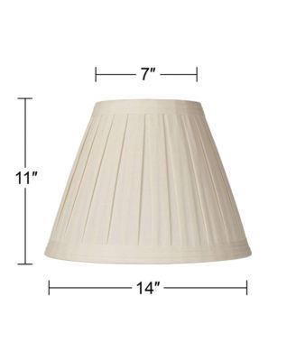Set of 2 Creme Linen Box Pleated Medium Drum Lamp Shades 7" Top x 14" Bottom x 11" High (Spider) Replacement with Harp and Finial