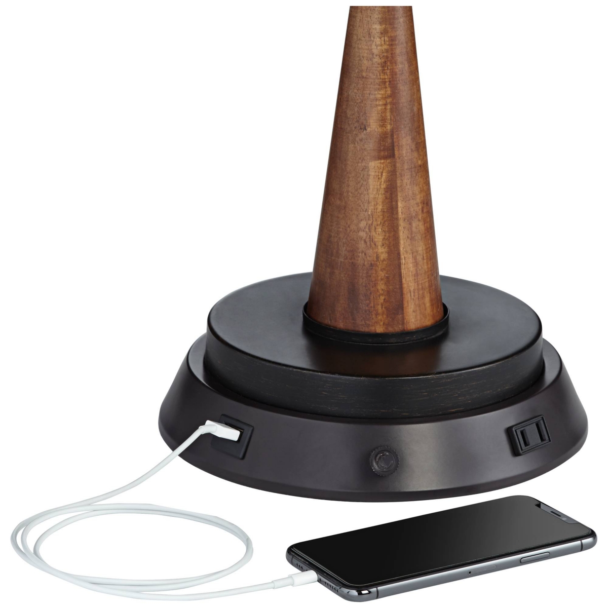 Bentley Rustic Table Lamp with Dimmable Usb and Ac Power Outlet Workstation Charging Base Led Tall HammeredOff White Shade Living Room Bedr
