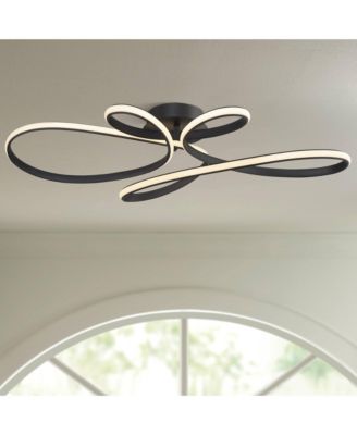 Helix Modern Semi Flush-Mount Ceiling Light Sand Black Dimmable LED Twisting 36 1/2" Wide Kitchen Living Room