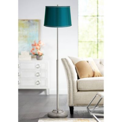 Sydnee Satin Teal Blue Medium Drum Lamp Shade 14" Top x 16" Bottom x 11" High (Spider) Replacement with Harp and Finial