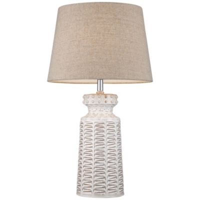 Helene Country Cottage Table Lamp Ceramic Rustic 26" High Cream White Glaze Tan Linen Tapered Drum Shade Decor for Living Room Bedroom House Bedside Home (Color May Vary) - 360 Lighting