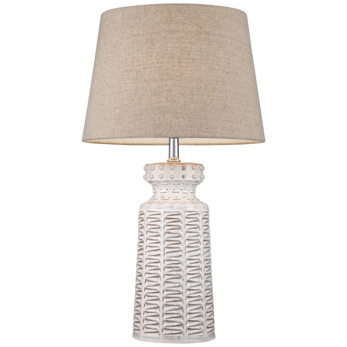 Helene Country Cottage Table Lamp Ceramic Rustic High Cream White Glaze Tan Linen Tapered Drum Shade Decor for Living Room Bedroom House Bedside H