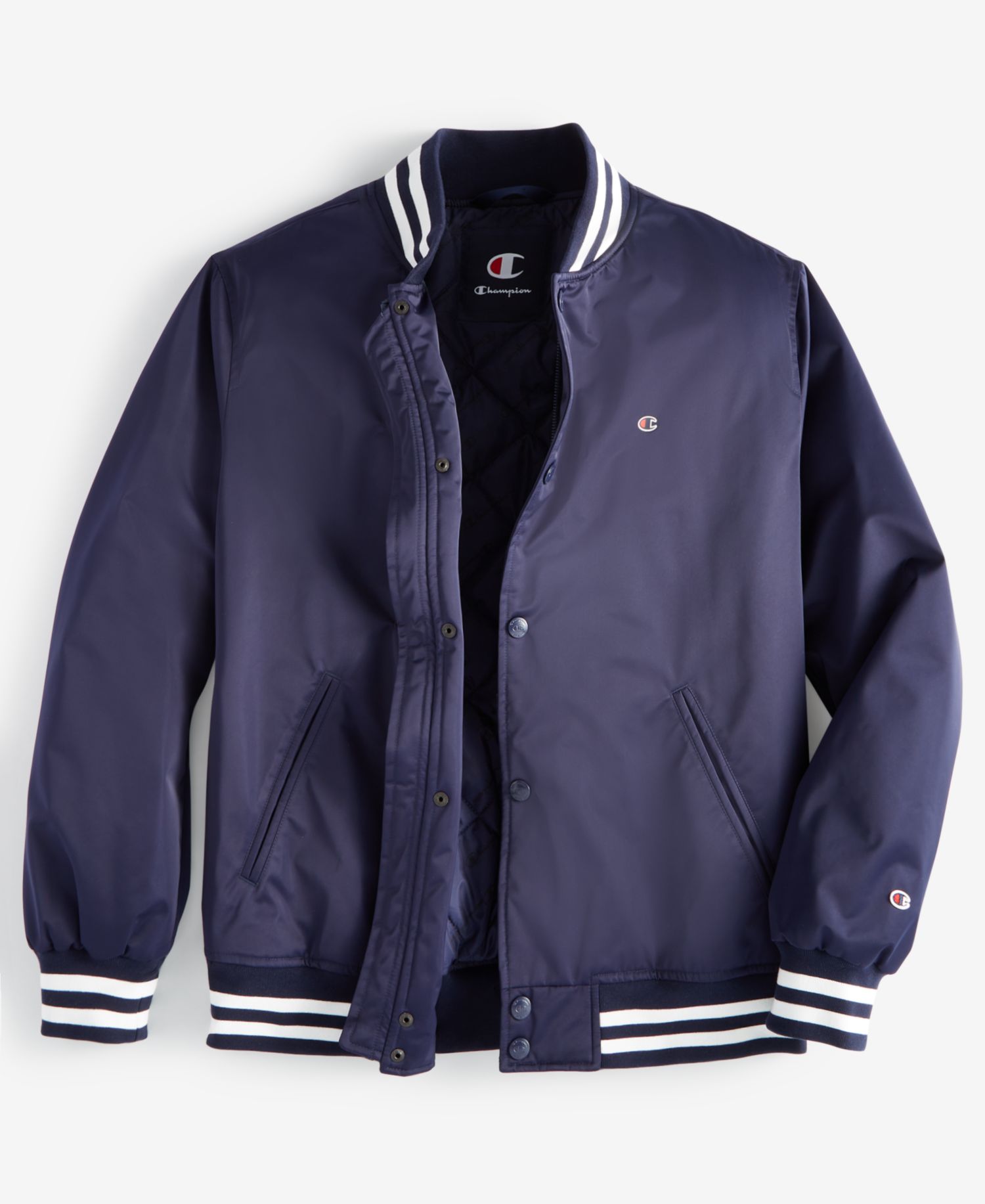 Men's Classic Logo Striped-Trim Varsity Jacket