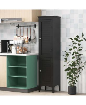 Tall Bathroom Floor Cabinet Narrow Linen Tower with 2 Doors & Adjustable Shelf