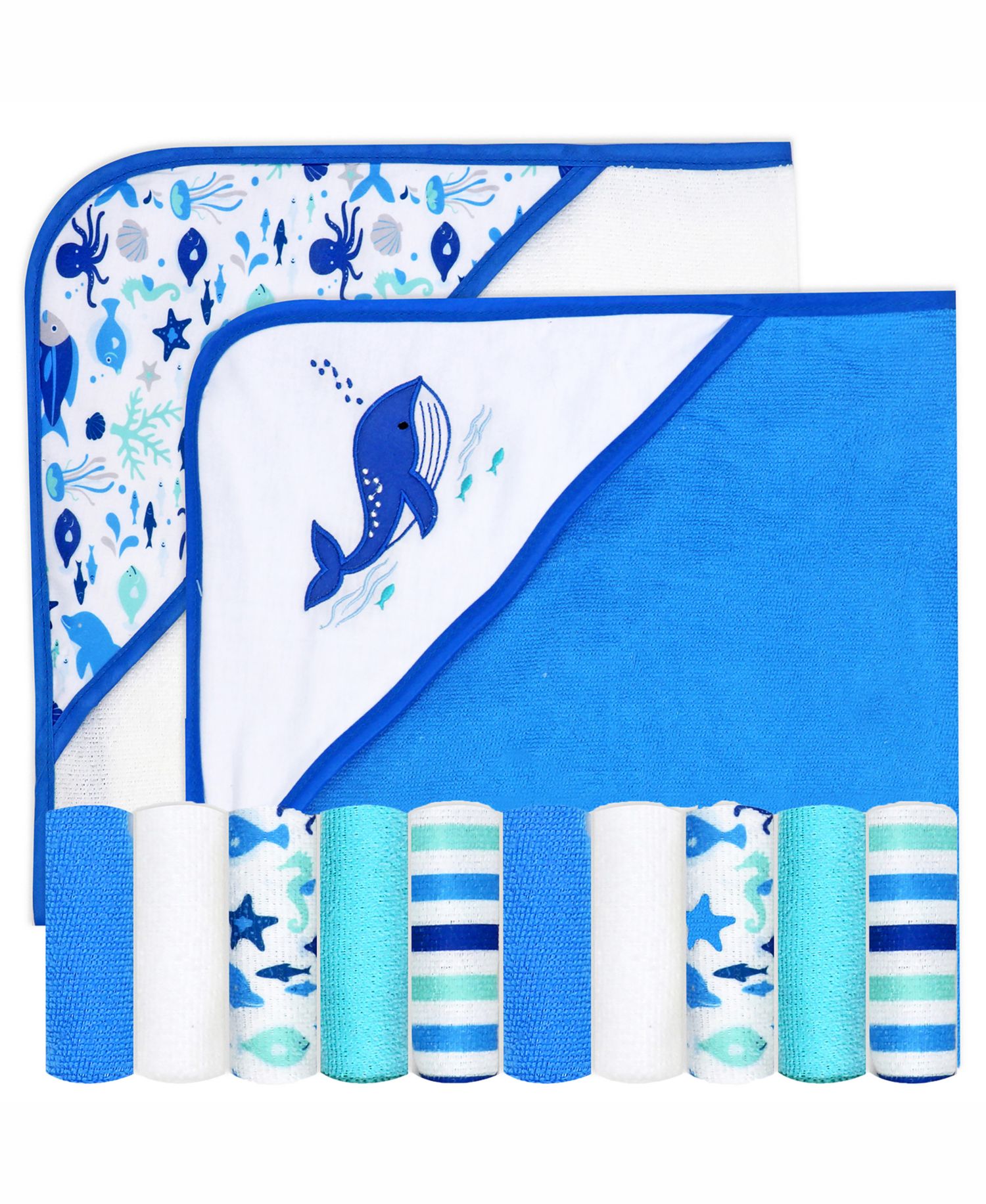 Boys and Girls 2 Pack Embroidered Hooded Bath Towel and Wash Cloth Set