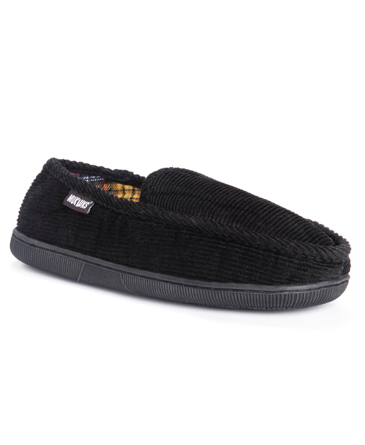 Men's Corduroy Moccasin With Flannel Lining Slippers - Black