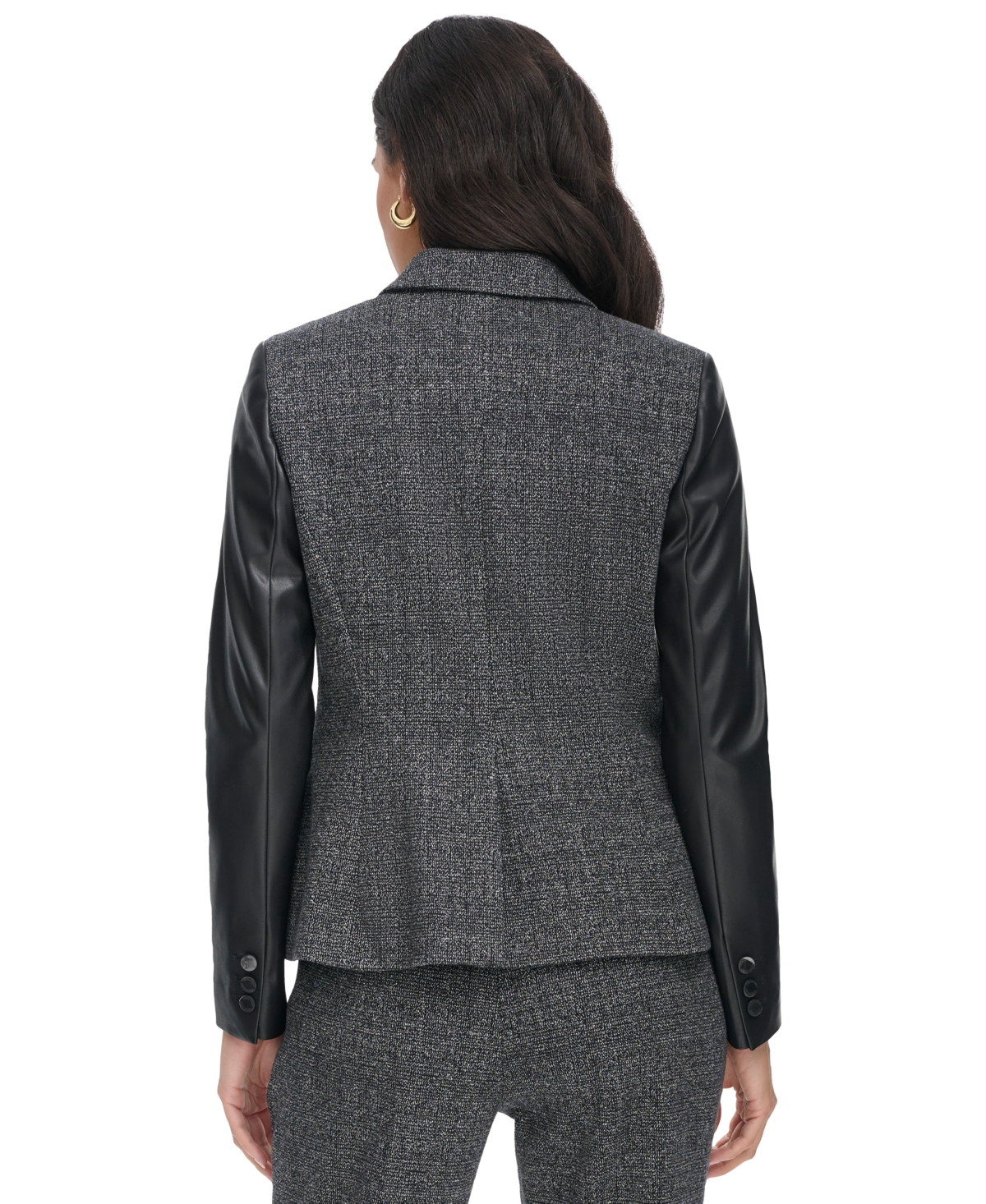 Calvin Klein Women's Faux-Leather-Sleeve Blazer