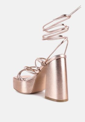 Womens Anvil Metallic Block Heeled Lace Up Sandals