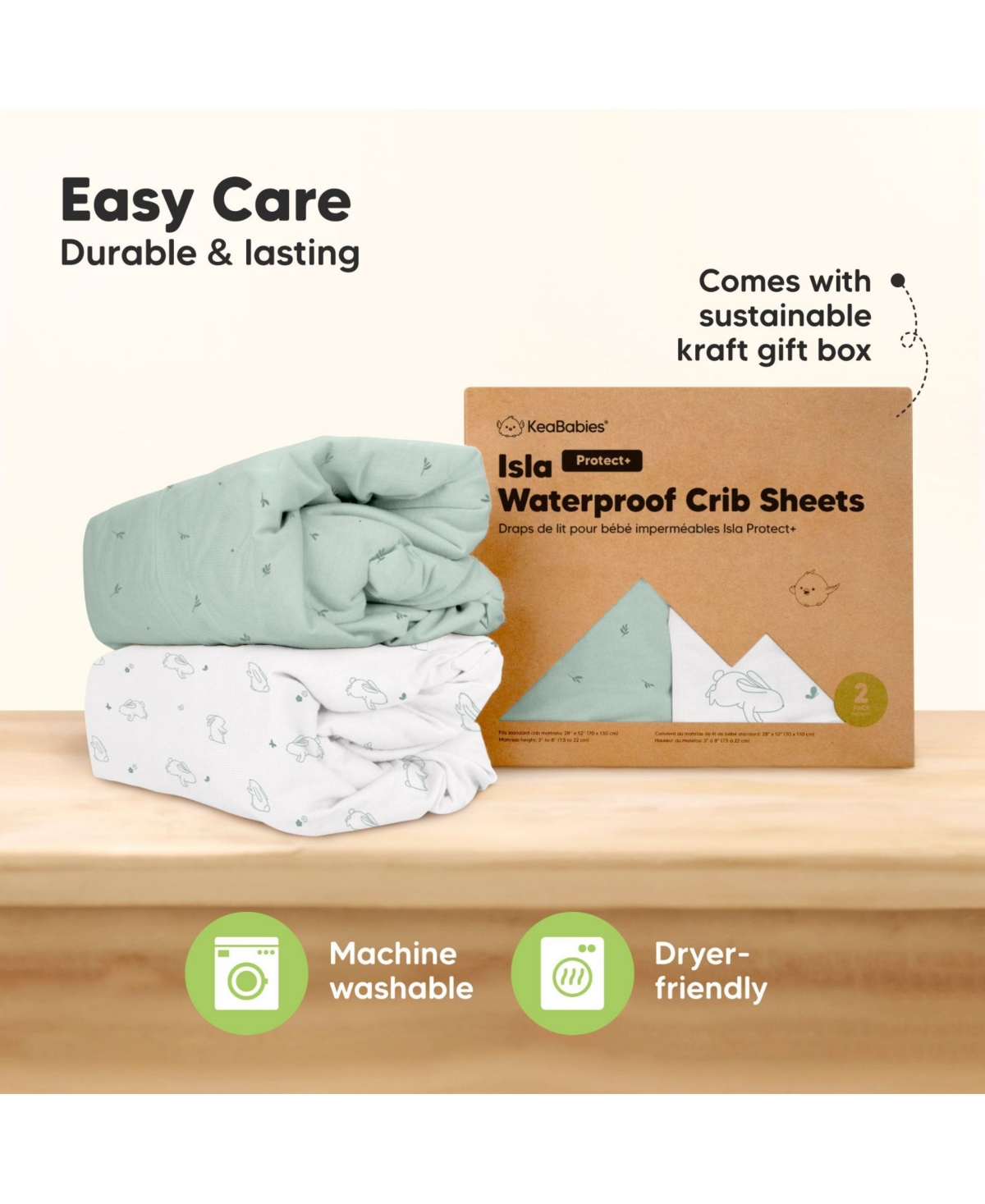 KeaBabies Waterproof Crib Sheets for Boys, Girls, 2pk Baby Fitted Crib Sheet, Waterproof Crib Mattress Protector Sheets