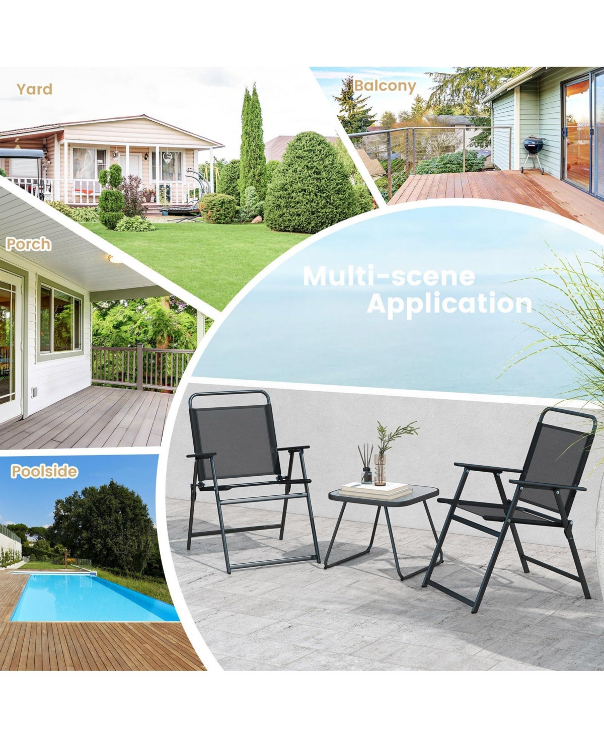 Sugift 3 Pieces Patio Folding Conversation Chairs and Table