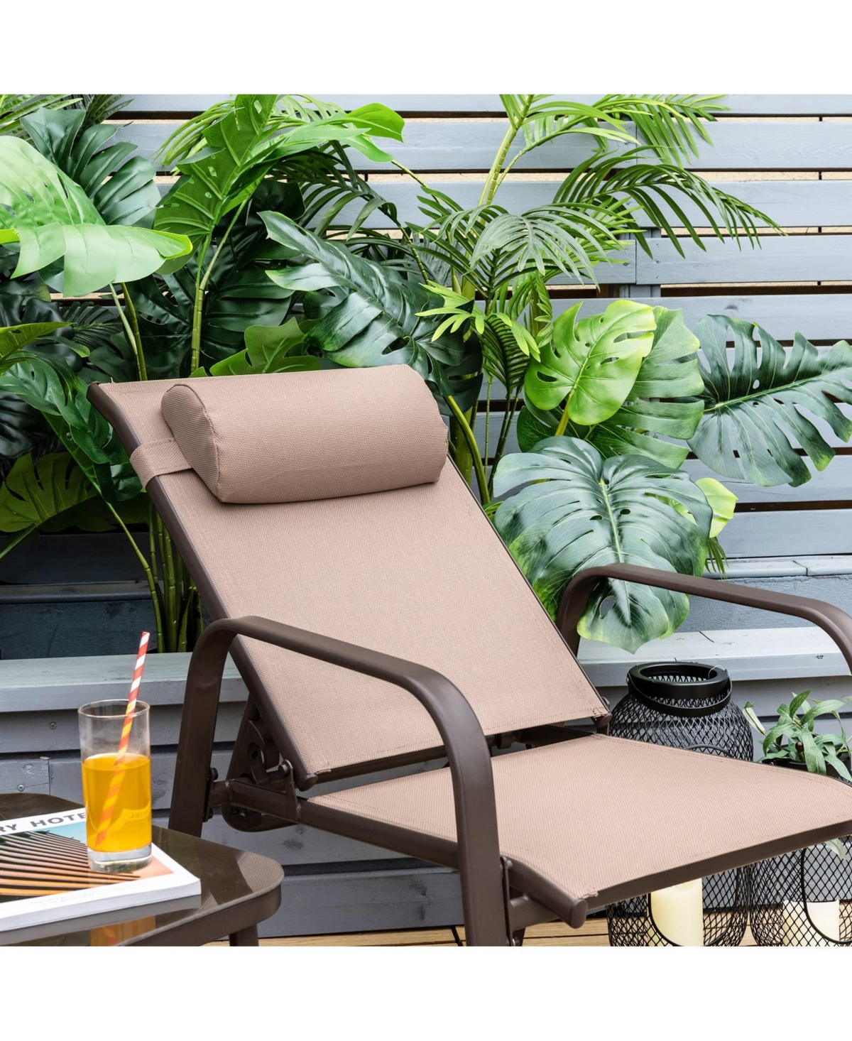 Sugift 3 Pieces Stackable Patio Bistro Conversation Set with Adjustable Backrest