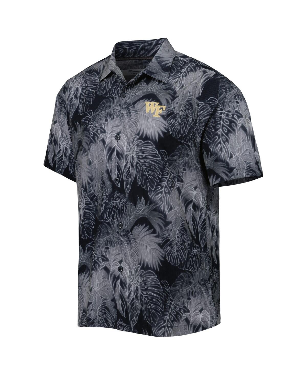 Tommy Bahama Men's Black Wake Forest Demon Deacons Coast Luminescent Frond Islandzone Button-up Camp T-shirt In Black