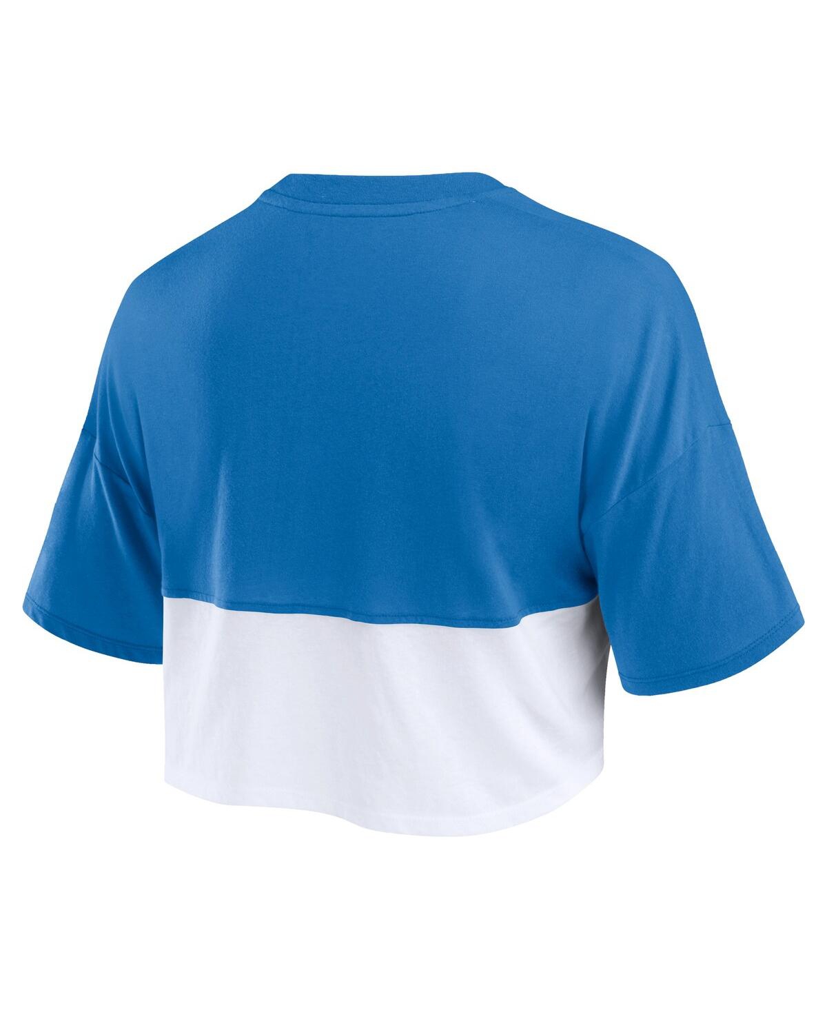 Fanatics Women's Royal/white Los Angeles Dodgers Color Split Boxy Cropped T-shirt In Royal,white