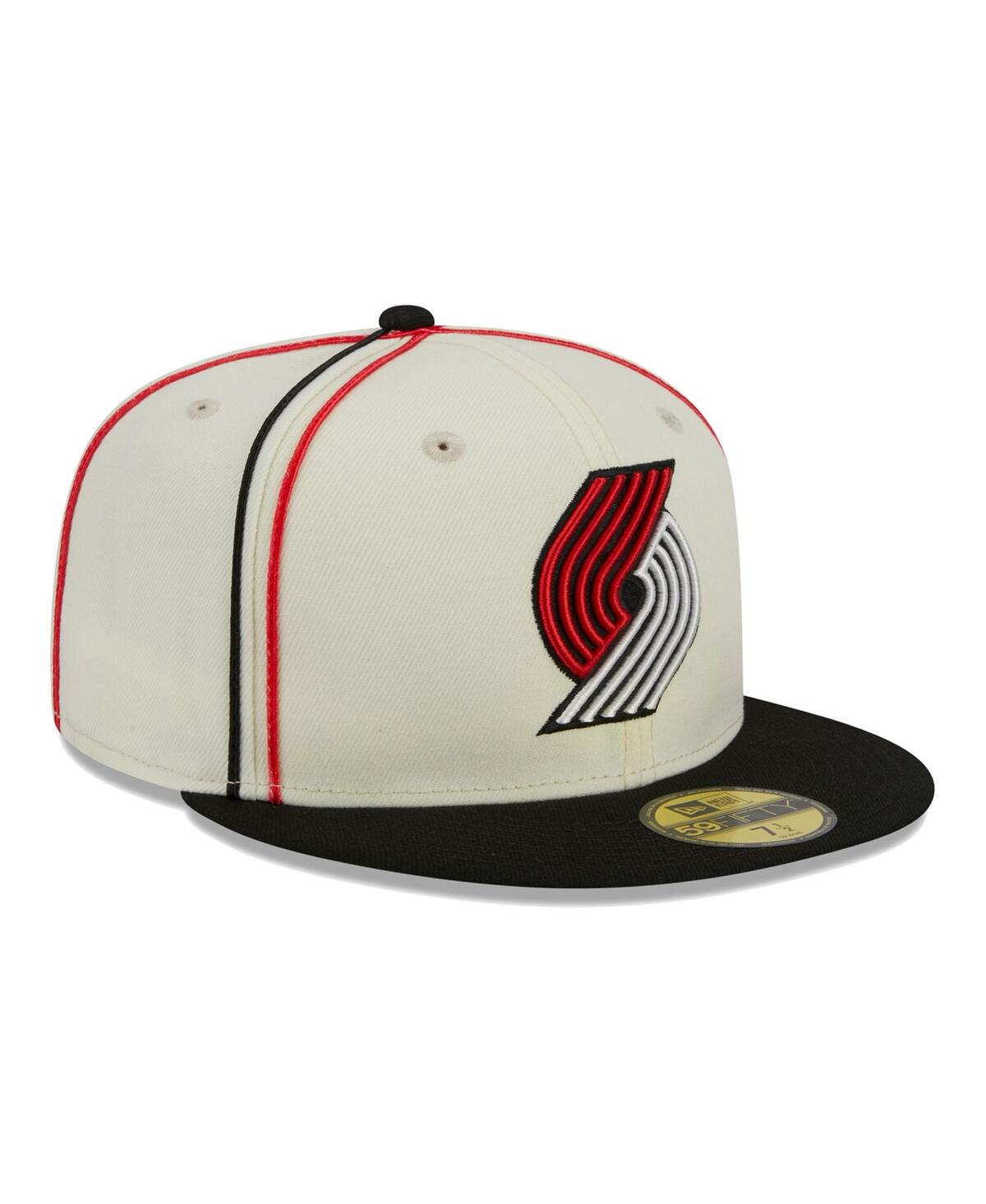 Shop New Era Men's Cream/black Portland Trail Blazers Piping 2-tone 59fifty Fitted Hat In Cream,black