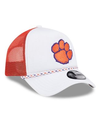 Men's White/Orange Clemson Tigers Court Sport Foam A-Frame 9FORTY Adjustable Trucker Hat