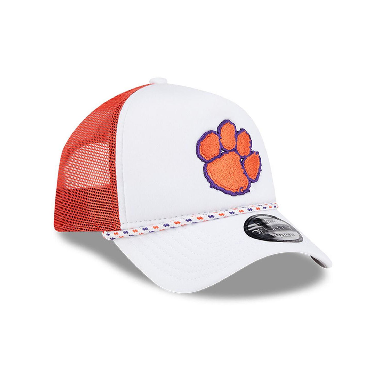 Men's White/Orange Clemson Tigers Court Sport Foam A-Frame 9FORTY Adjustable Trucker Hat