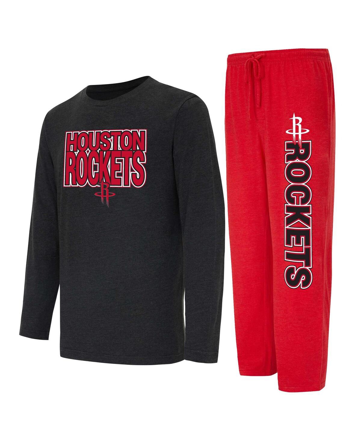 Men's Red/Black Houston Rockets Meter Long Sleeve T-Shirt Pants Sleep Set - Red Black