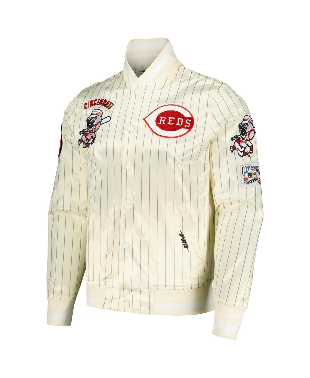 Pro Standard Men's Cream Cincinnati Reds Cooperstown Collection Pinstripe Retro Classic Satin Full-snap Jacket In Cream