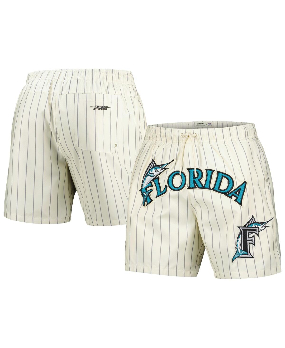 Pro Standard Men's Cream Florida Marlins Cooperstown Collection Pinstripe Retro Classic Woven Shorts In Neutral