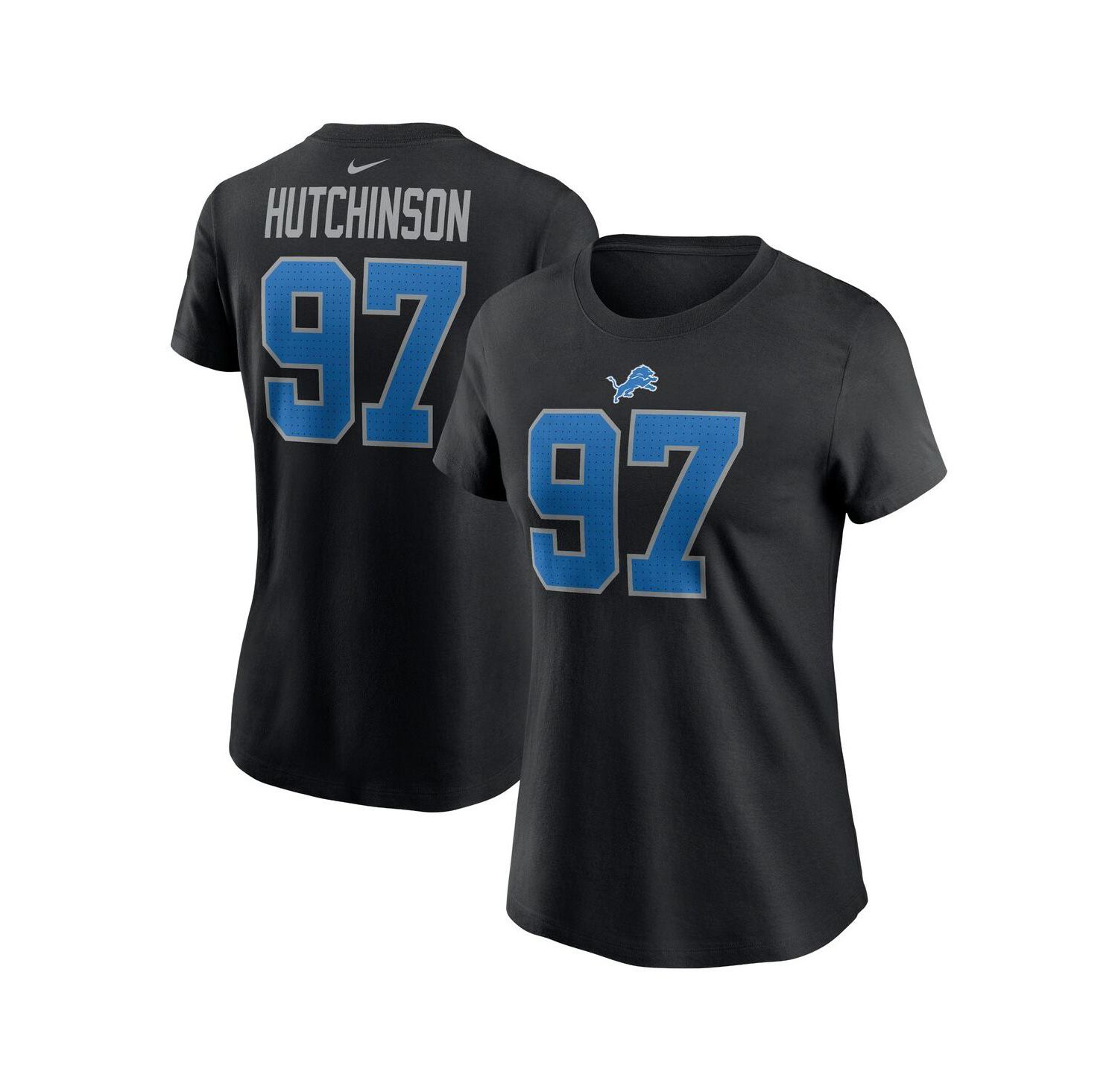 Women's Aidan Hutchinson Black Detroit Lions Player Name & Number T-Shirt