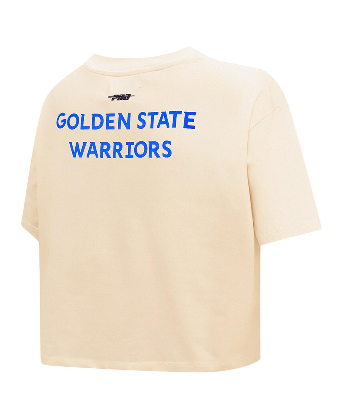 Pro Standard Women'sGolden State Warriors Retro Striper Sj Cropped Boxy T-Shirt - Cream