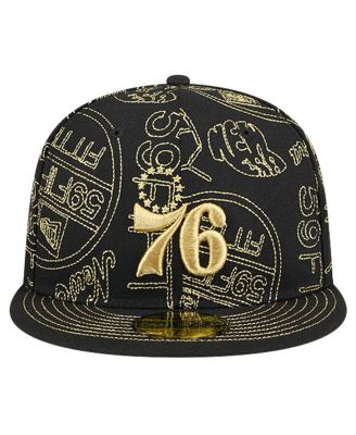 Men's Black Philadelphia 76ers 59FIFTY Day Allover Print Stencil Fitted Hat