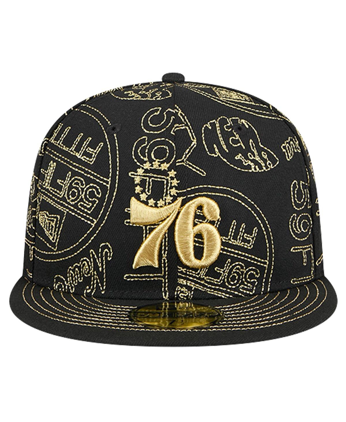 New Era Men'sPhiladelphia 76ers 59FIFTY Day Allover Print Stencil Fitted Hat - Black