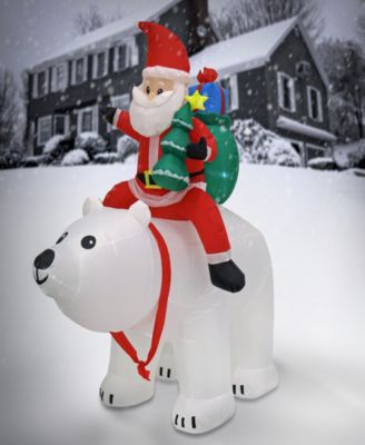 First Traditions Inflatable Santa Riding Polar Bear 6 ft.