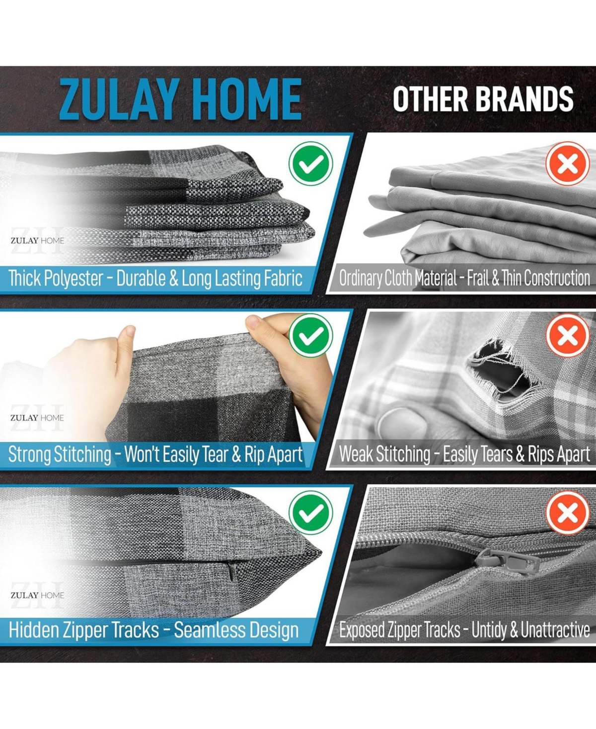 Zulay Kitchen Pack of 2 Buffalo Plaid Throw Pillow Covers - Farmhouse Porch Pillows Outdoor & Indoor Covers 18x18 - Gray  black