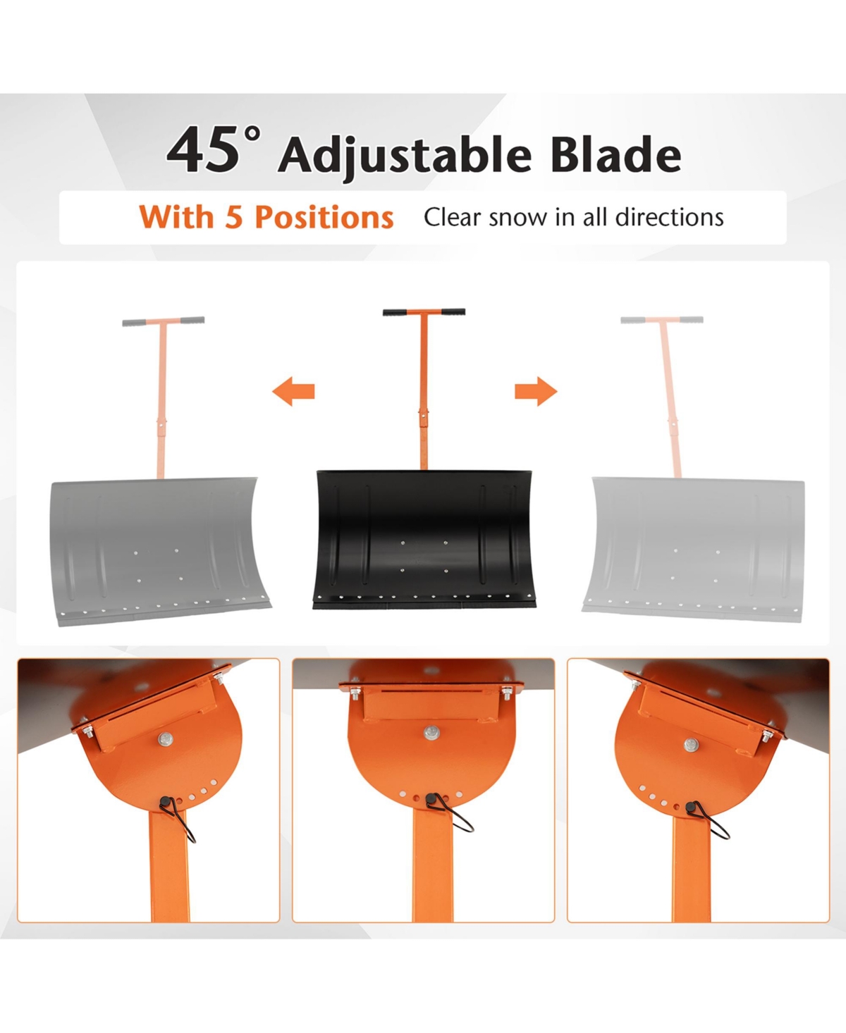 29" Snow Shovel Heavy-Duty Metal Adjustable Angle & Height Snow Clear with Wheels