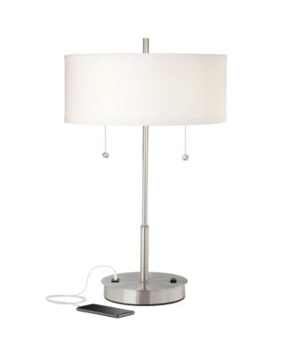 Nikola Modern Accent Table Lamp 23 3/4" High Silver with USB and AC Power Outlet in Base White Drum Shade for Bedroom Living Room Bedside