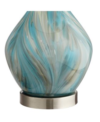 Cirrus Modern Style Accent Table Lamp 22" High Blue Gray Glazed Art Glass Off White Drum Shade Decor for Living Room Bedroom House Bedside Nightstand Home Office (Color May Vary) - 360 Lighting