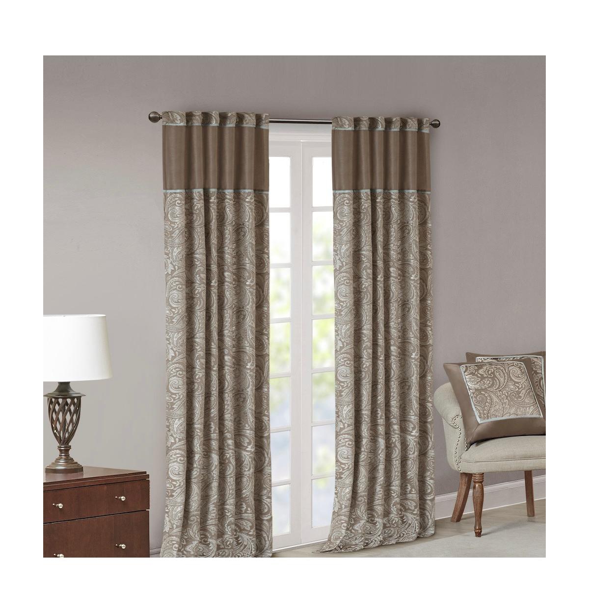 Madison Park Aubrey Jacquard Room Darkening Curtains, Faux Silk Paisley for Bedroom and Living Room, 108 inch length 2 panels set, Width 50 length 108