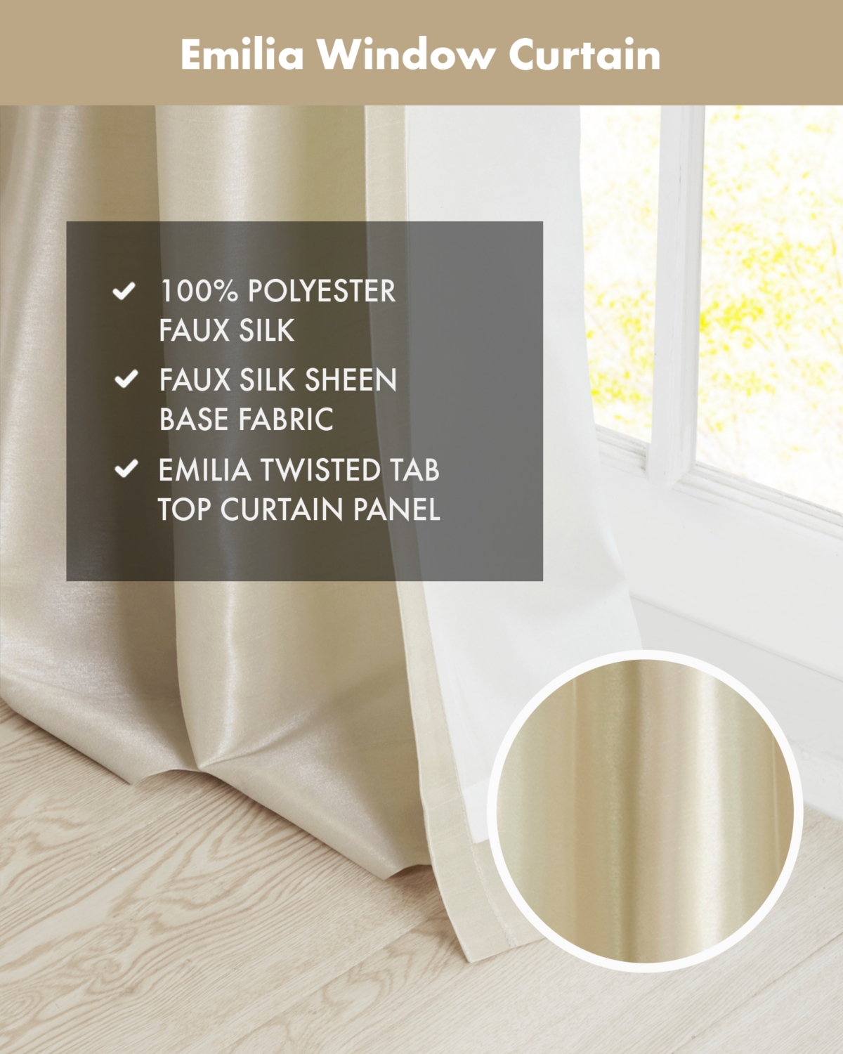 Madison Park Emilia Twist Tab Lined blackout curtains for bedroom, Blackout Single Curtain with Privacy Lining for Living Room, Width 50 length 95 inc
