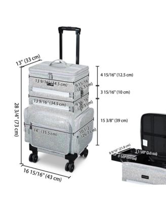 3in1 Soft Sided Rolling Makeup Case Cosmetic With Removable Divider For Makeup Artist Nail Artist Glitter Silver