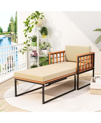 1 PCS Outdoor Furniture Set Patio Acacia Wood Armchair with Long Ottoman Cozy Seat