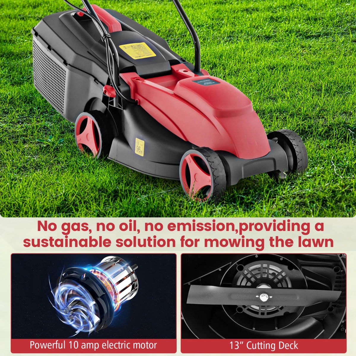 Costway Electric Corded Lawn Mower 12-amp 14-Inch Walk-Behind Lawnmower with Collection Box