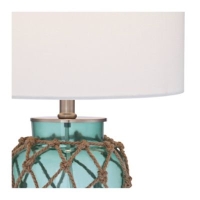 Crosby Coastal Accent Table Lamp 22 1/2" High Blue Green Glass Rope with Table Top Dimmer Off White Drum Shade for Bedroom Living Room