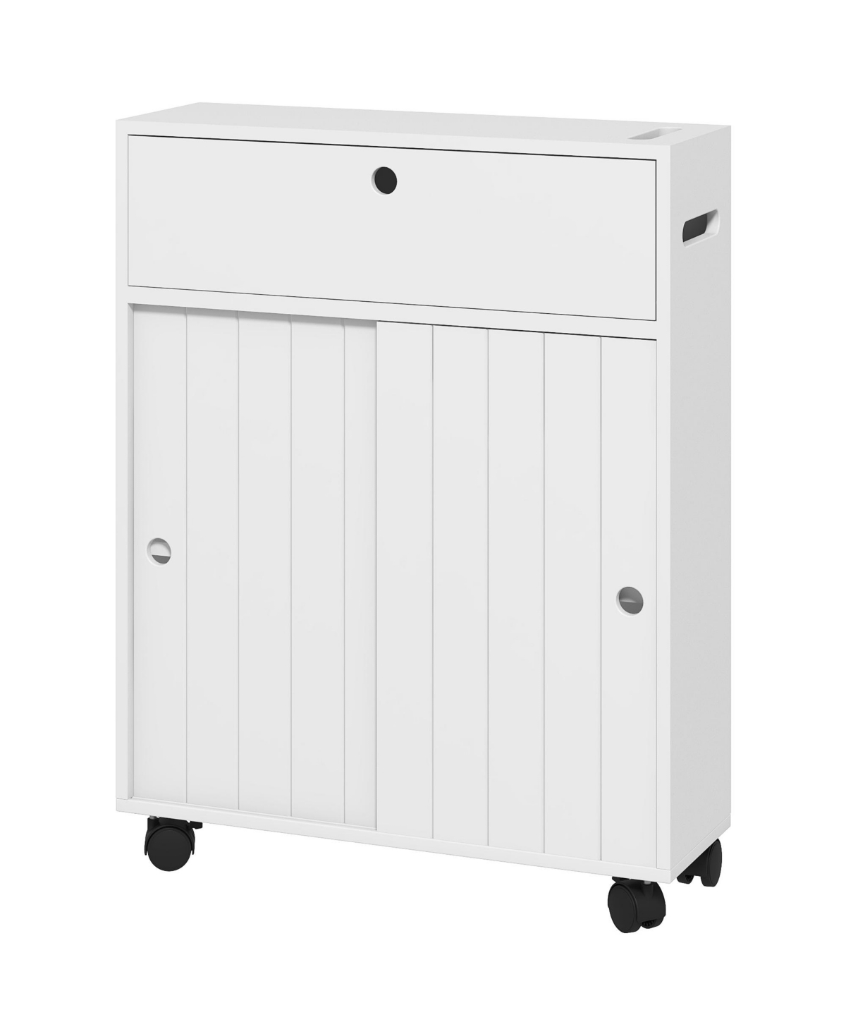 Bathroom Toilet Paper Cabinet on Wheels with Storage, - White